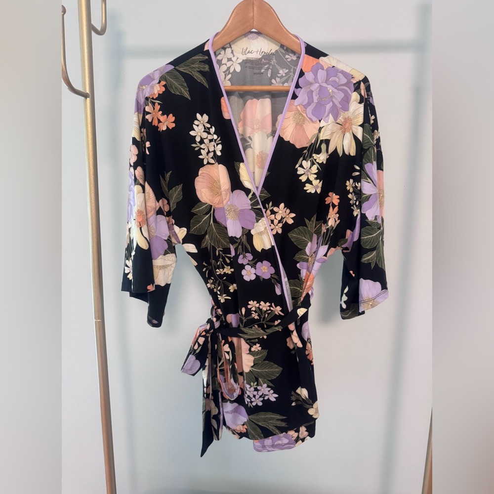 Floral Black Robe by lilac and London